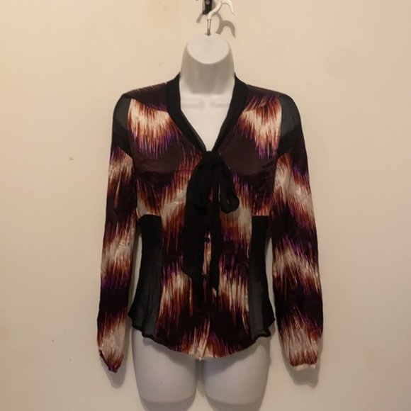 Line & Dot 100% Silk Blouse With Sheer Panels XS - Picture 2 of 14